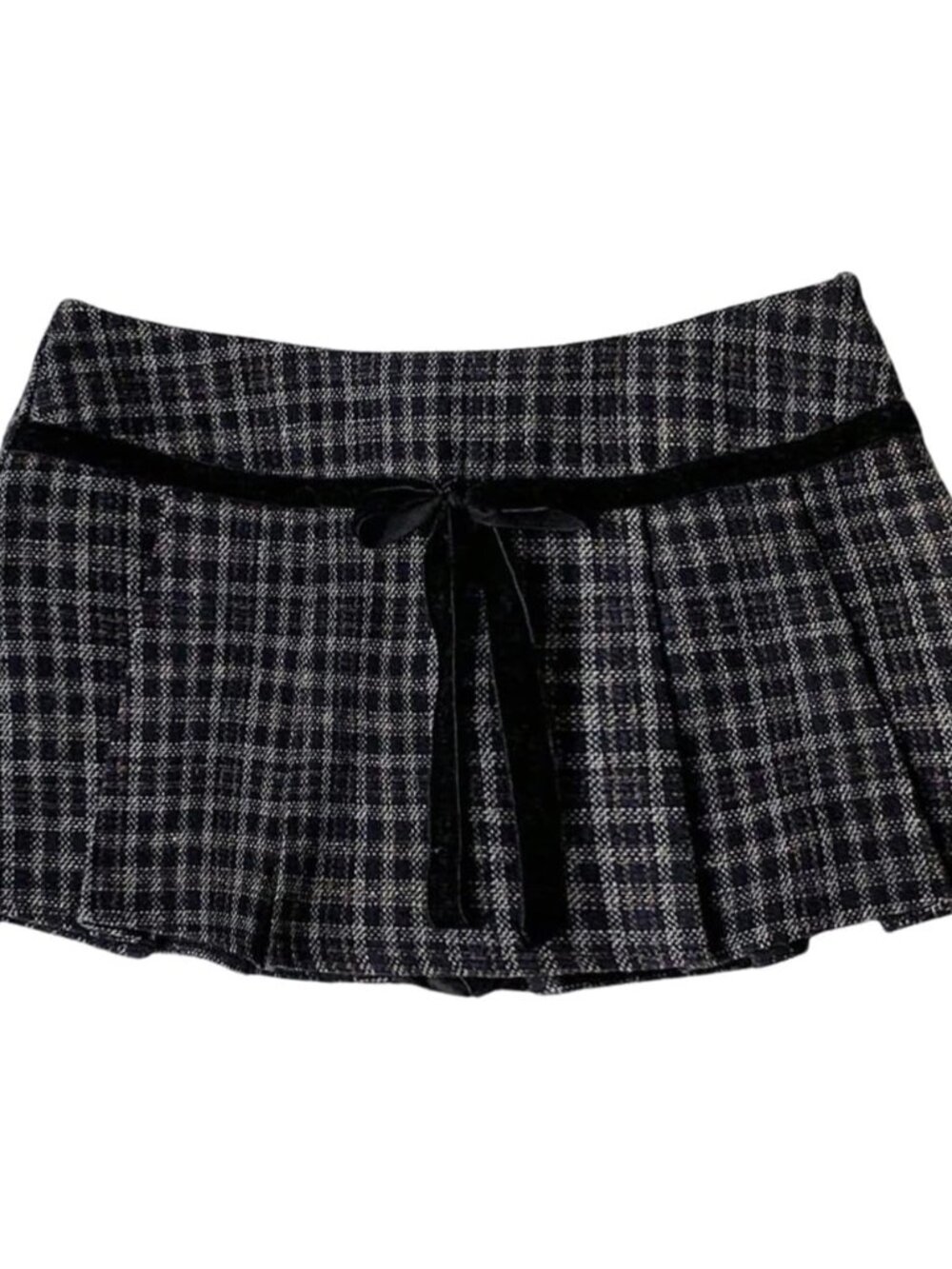 Women's Plaid Pleated Mini Skirt Bow Tie Low Waist A Line Short Skirts